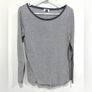 Grey-blue and white striped long sleeve shirt